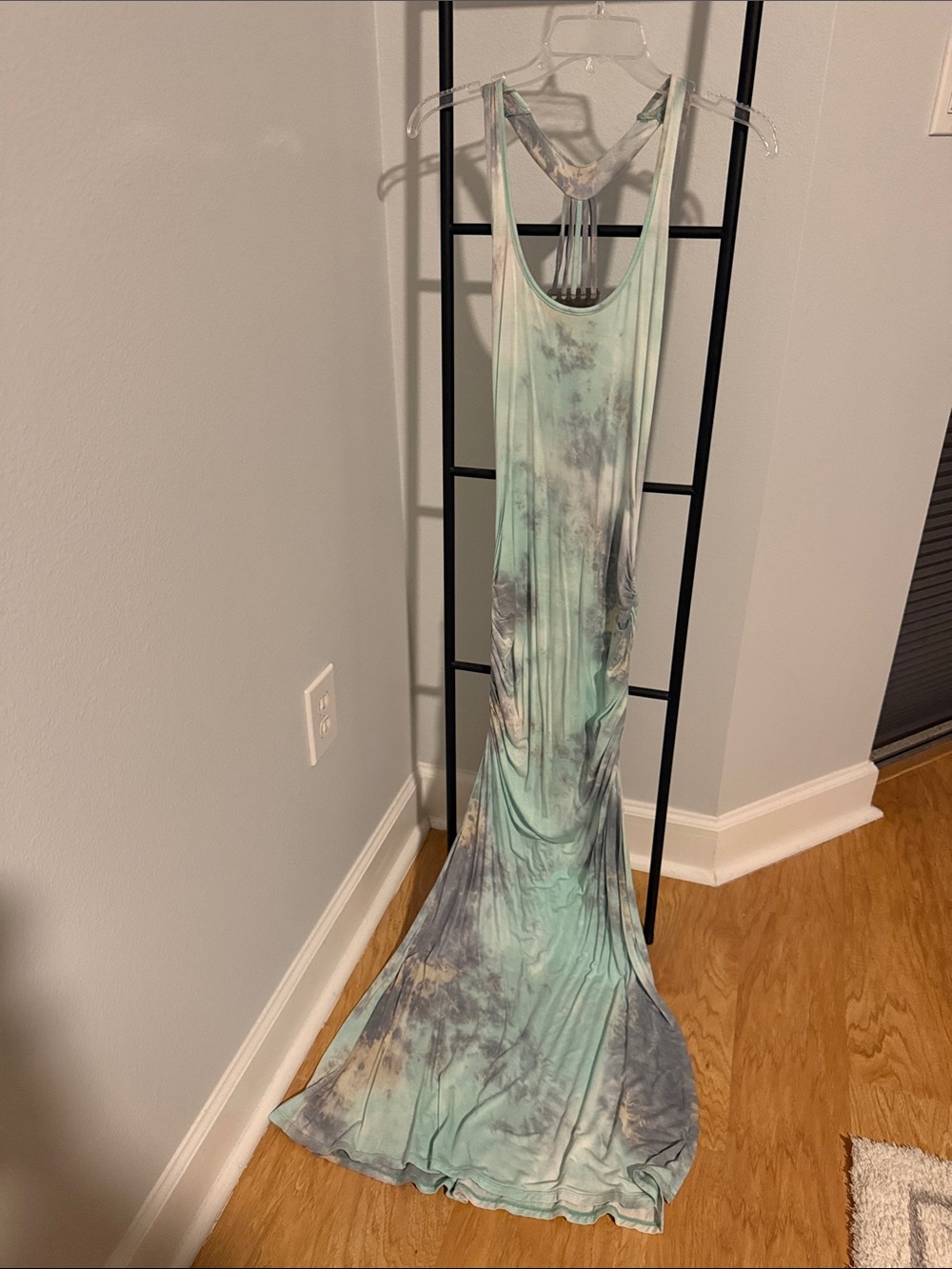 VENUS Mint Green and Gray Tie-Dye Racerback Maxi Dress